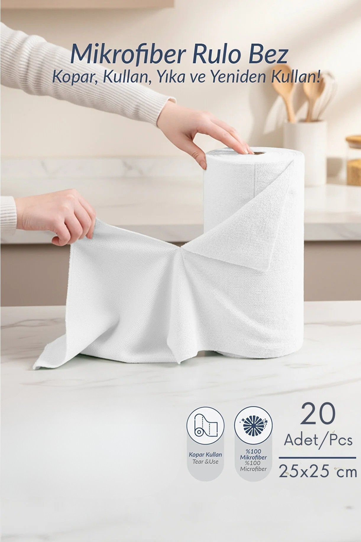 Fiberra™ Yeni Nesil Çok Amaçlı 20'li Rulo mikrofiber Temizlik bezi